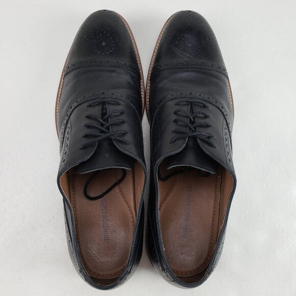 Johnston Murphy Conard Leather Oxford Mens 13 Black Brogue Cap Toe Dress Shoe - Picture 9 of 12